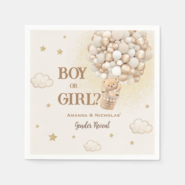 Bear Gender Reveal Boho Neutralt Pappersservett (Framsidan)