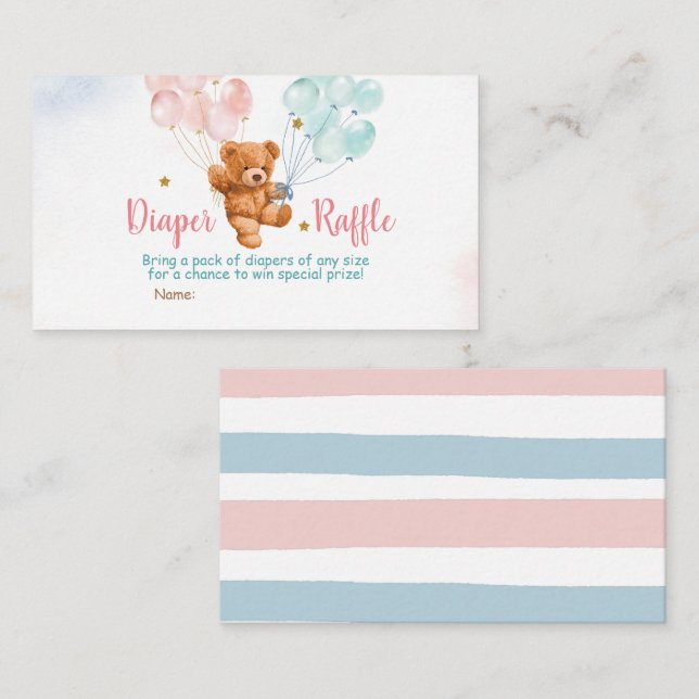Bear Gender Reveal Diaper Raffle Balloon Tilläggskort (Fram/baksida)