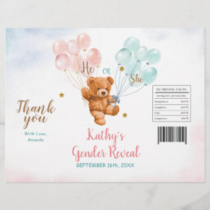 Bear Gender Reveal Rosa Blue Chip Bag Wrapper Reklamblad
