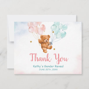 Bear Gender Reveal Rosa och Blue Balloon Tack Kort