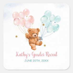 Bear Gender Reveal Rosa och Blue Guld Star Fyrkantigt Klistermärke