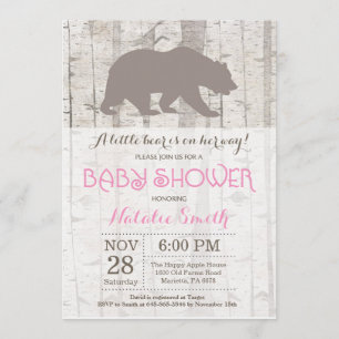 Bear Girl Baby Shower-inbjudan Rustic Woodland Inbjudningar