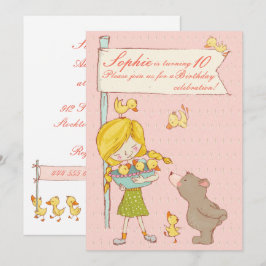 Bear Girl Ducklings Children Birthday-inbjudan Inbjudningar