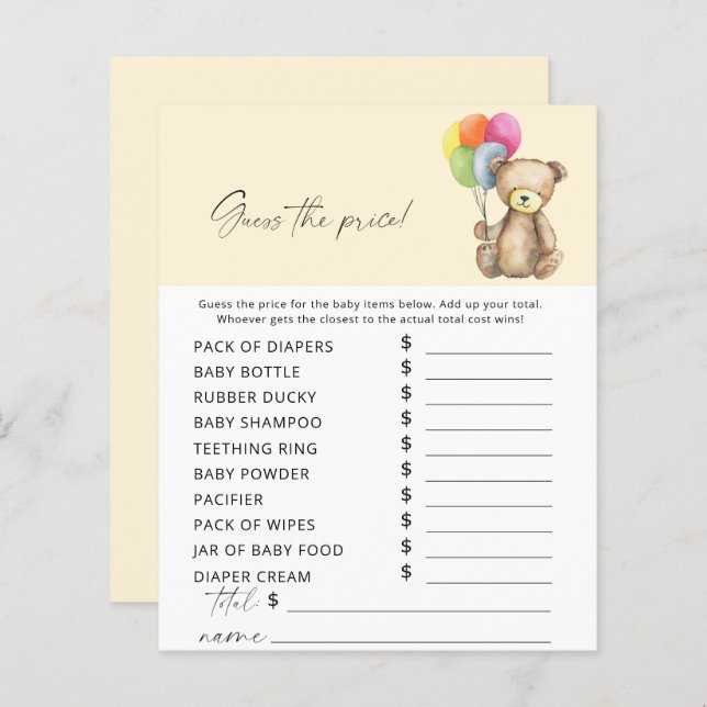 Bear - Gissa prist spel (Fram/baksida)