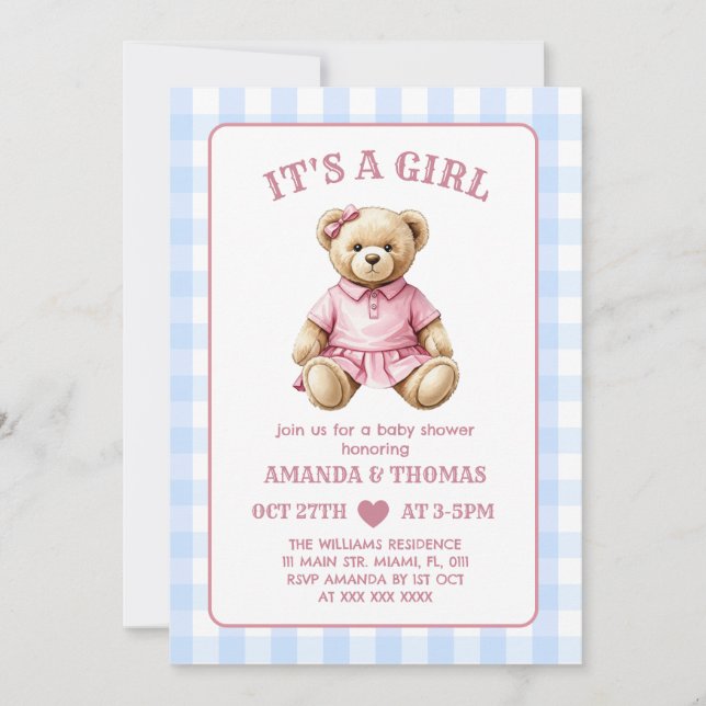 Bear Golf Girl Baby Shower-inbjudan Inbjudningar (Framsida)