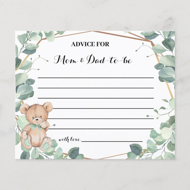 Bear Greenery Advice for Mamma to be Shower Card Flygblad (Framsidan)