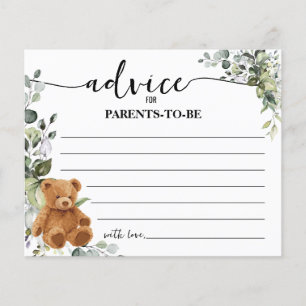 Bear Greenery Advice Mamma & Pappa Baby Shower Car Flygblad