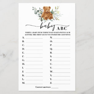 Bear Greenery Baby ABC-babyvykort Flygblad