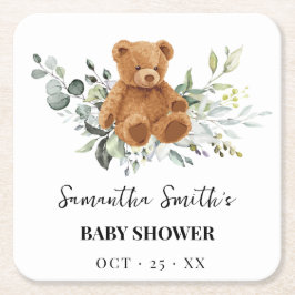 Bear Greenery Baby Shower Square Papper Underlägg