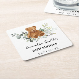 Bear Greenery Baby Shower Square Papper Underlägg Kvadrat