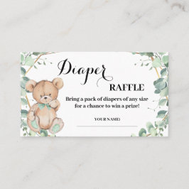 Bear Greenery Diaper Raffle Biljett Shower Card