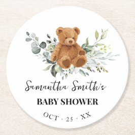 Bear Greenery Eucalyptus Baby Shower Round Papper Underlägg Papper Rund