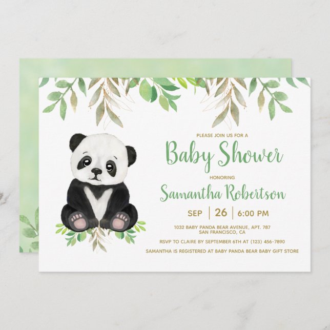 Bear Greenery Gender Neutral Baby Shower Inbjudningar (Fram/baksida)