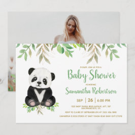 Bear Greenery Gender Neutral Baby Shower Photo Inbjudningar
