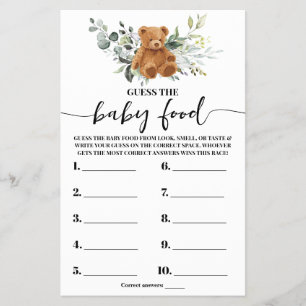 Bear Greenery Gissa Card för Baby-matvisaren Flygblad