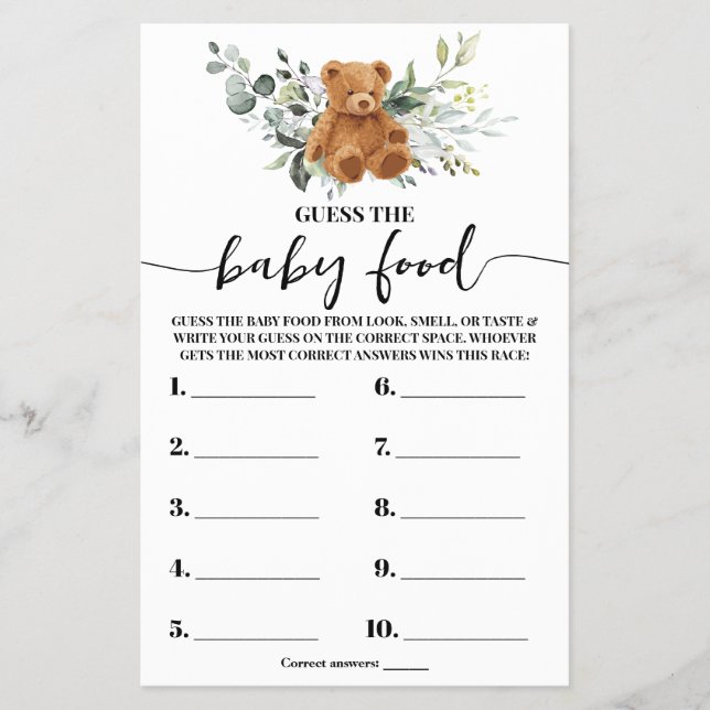 Bear Greenery Gissa Card för Baby-matvisaren Flygblad (Framsidan)