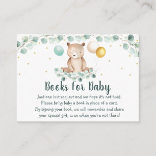Bear Greenery Guld Baby Shower Bok-begäran Tilläggskort