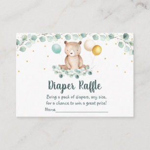 Bear Greenery Guld Baby Shower Raffle Tilläggskort