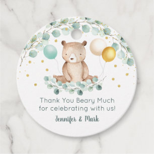 Bear Greenery Guld Baby Shower Tack Gåvor Etiketter