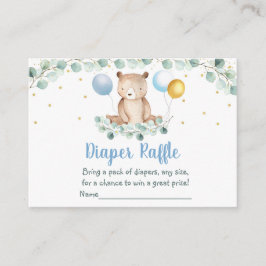 Bear Greenery Guld Blue Baby Shower Raffle Tilläggskort