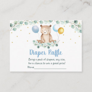 Bear Greenery Guld Blue Baby Shower Raffle Tilläggskort