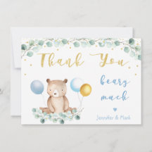 Bear Greenery Guld Blue Baby Shower Tack