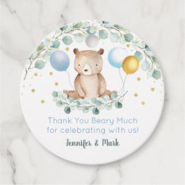 Bear Greenery Guld Blue Baby Shower Tack Gåvor Etiketter