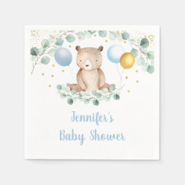Bear Greenery Guld Blue Boy Shower Pappersservett