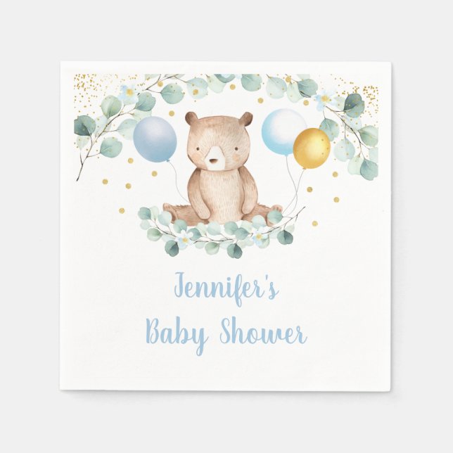 Bear Greenery Guld Blue Boy Shower Pappersservett (Framsidan)