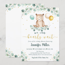 Bear Greenery Guld Kön Neutral Baby Shower Inbjudningar
