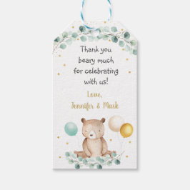 Bear Greenery Guld Kön Neutral Baby Shower Presentetikett