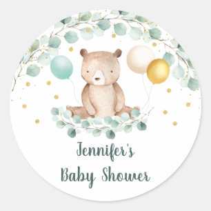 Bear Greenery Guld Kön Neutral Baby Shower Runt Klistermärke
