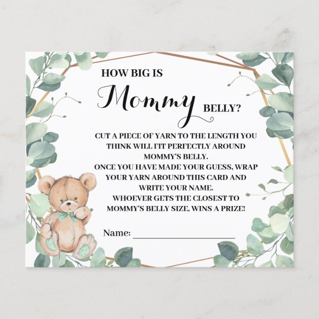Bear Greenery Hur stort är Mamma Belly Shower Card Flygblad (Framsidan)