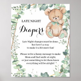 Bear Greenery Late Late Night Diaper Shower Game S Poster