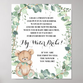 Bear Greenery My Vatten Fattig Baby Shower Game Poster