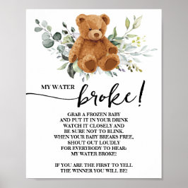 Bear Greenery My Vatten Fattig Baby Shower Sign Poster