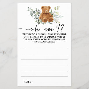 Bear Greenery som är jag Baby Shower Game Card Flygblad