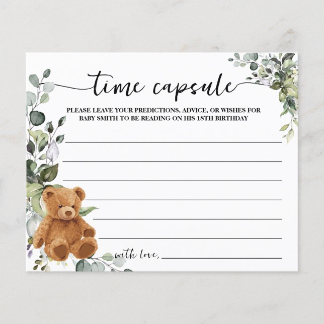 Bear Greenery Time Capsule Baby Shower Adapter Flygblad (Framsidan)