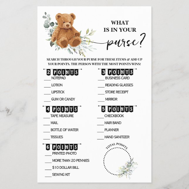 Bear Greenery What is in your Purwer Shower Card Flygblad (Framsidan)