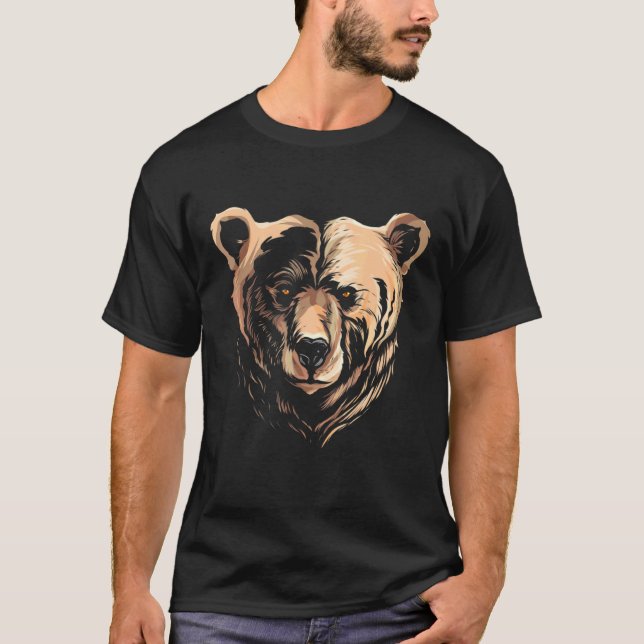 Bear Grizzly Ansikte Tittar vid huvudet T Shirt (Framsida)
