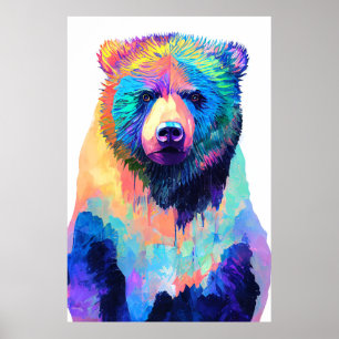 Bear Grizzly Vild Nature Animal Färg Art Paintin Poster