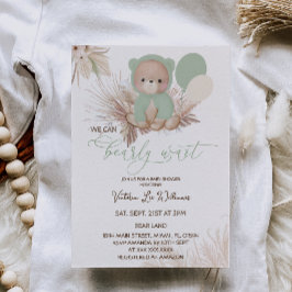 Bear Grönt Boho Baby Shower Inbjudningar