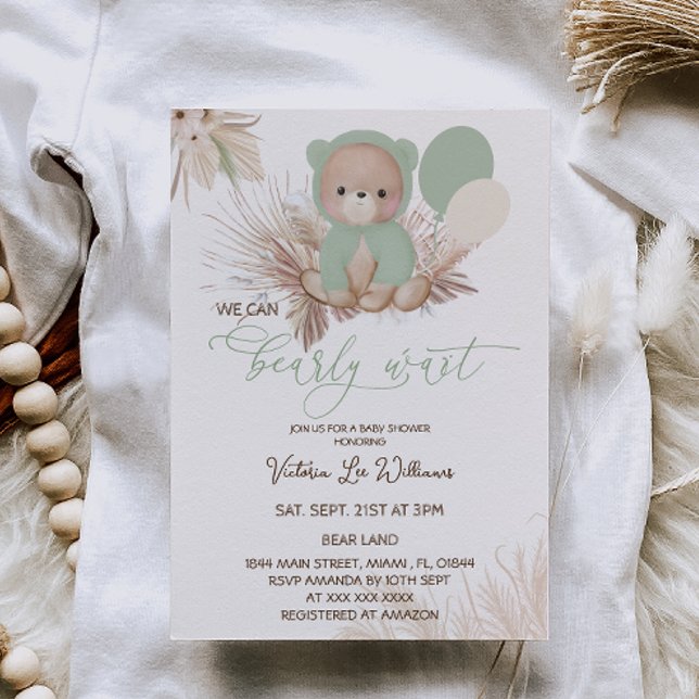 Bear Grönt Boho Baby Shower Inbjudningar (Skapare uppladdad)