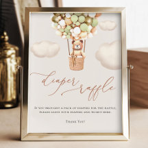 Bear Grönt Guld Ballodels Diaper Raffle Sign
