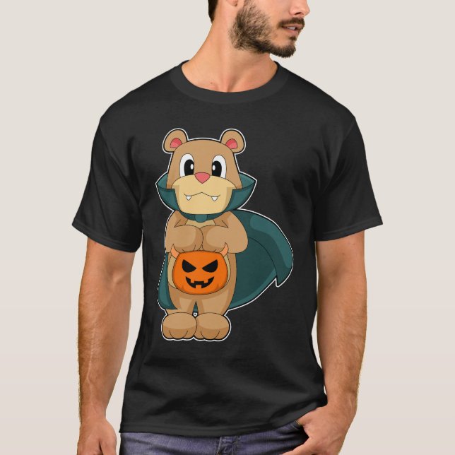 Bear Halloween Vampire Pumpkin T Shirt (Framsida)