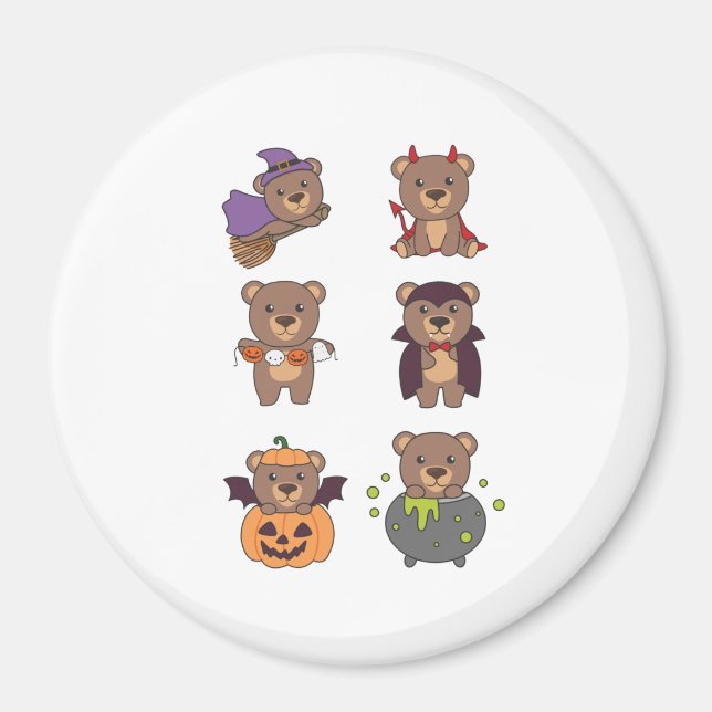 Bear Halloween Witch Djävulen Pumpkin Vampire Cost Magnet (Framsidan)
