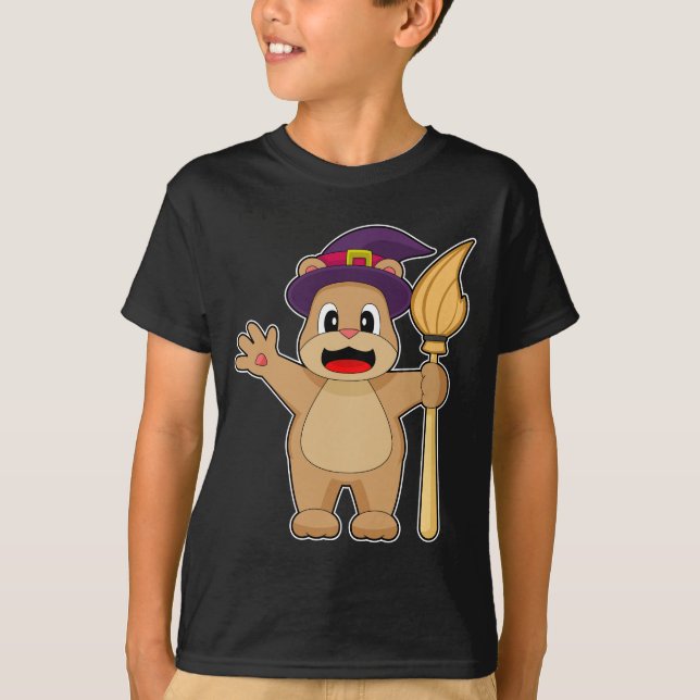 Bear Halloween Witch T Shirt (Framsida)