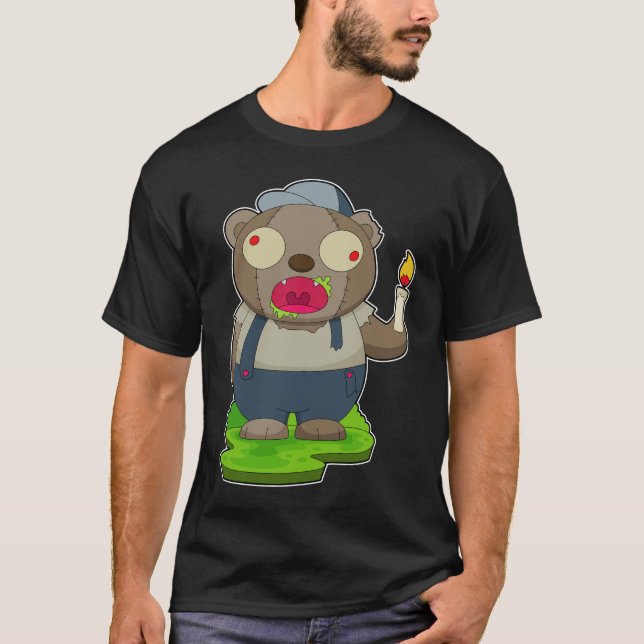 Bear Halloween Zombie Candle T Shirt (Framsida)