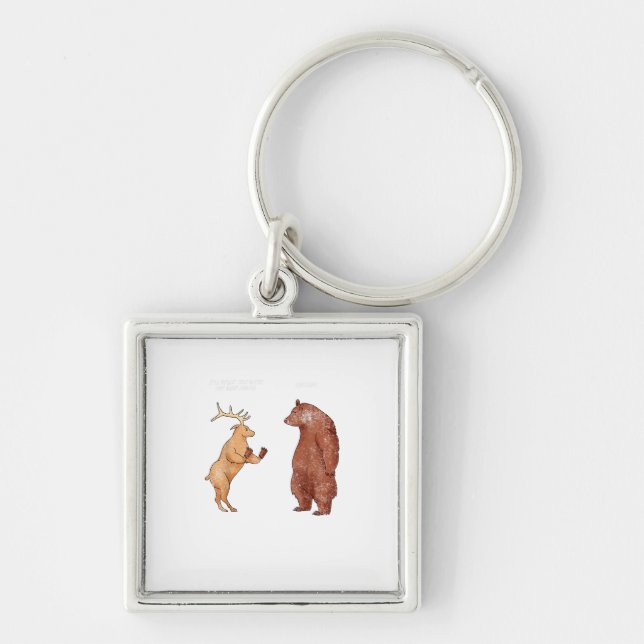 Bear Hands Oh Deer Funny Sayings Pun Gift  Fyrkantig Silverfärgad Nyckelring (Framsidan)