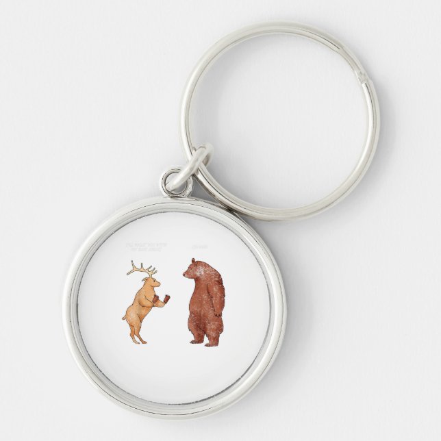 Bear Hands Oh Deer Funny Sayings Pun Gift  Rund Silverfärgad Nyckelring (Framsidan)